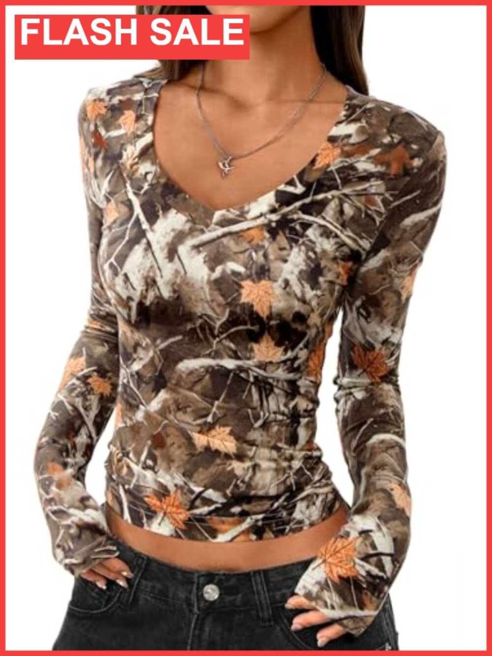 Womens Long Sleeve Slim Fit Crop Top V-Neck Stretchy Knit Basic Tee